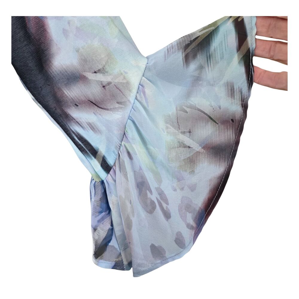 Impulse California Artwear Tunic | Abstract Blue Boho Rhinestone Ruffle Sleeve M - Picture 5 of 8